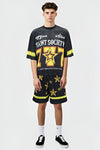 G WEST RHINSTONE SAINT SOCIETY 3/4 SLEEVES MESH SHORT SET